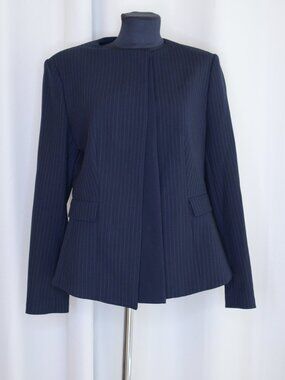 NWOT Hugo Boss Jadela Asymmetric Navy Pinstripe Jacket Sz 12